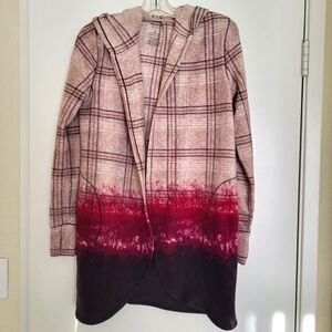 Cuddl Duds Sweater Womens S Hooded open front Beige Burgundy